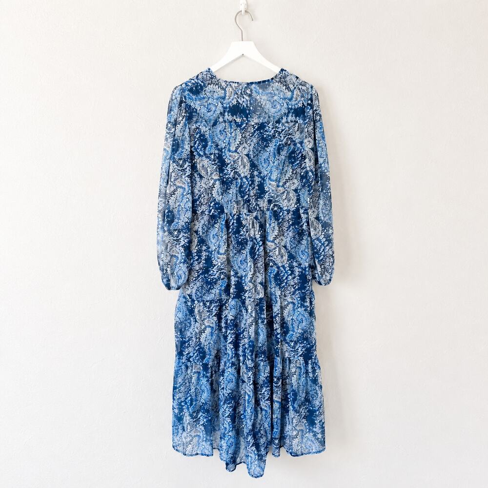 Joie Blue Paisley Chiffon High Low Midi Dress Balloon Sleeve Medium - Picture 5 of 9